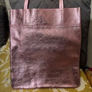Madewell Magazine Tote Woodrose Pink Metallic NWOT